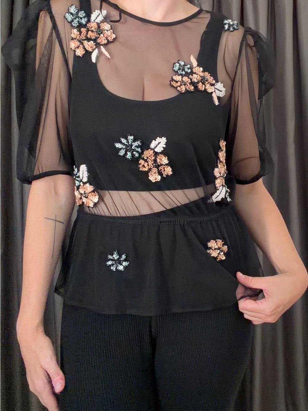 Anthropologie NWT beaded sheer peplum top size M - Picture 8 of 8